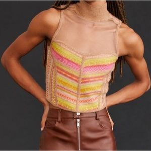 By Anthropologie Cashmere collection Sweater Tank tan pink yellow size m…